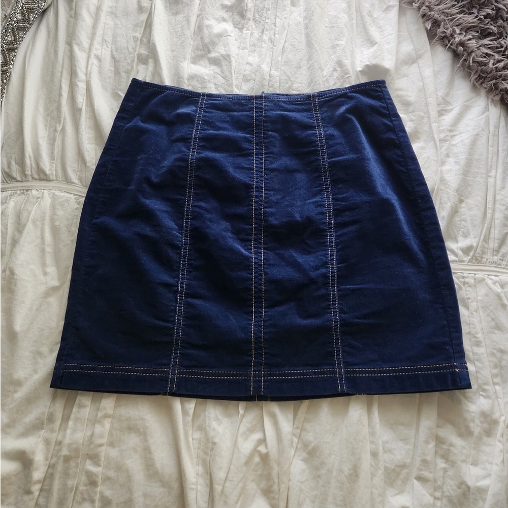Pacsun Blue mini corduroy stretchy skirt with tan stitching